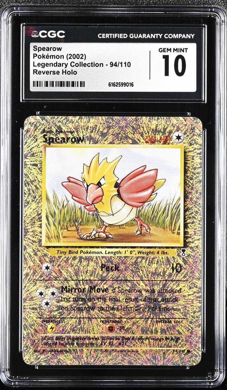 CGC 10 GEM MINT Spearow 94/110 Legendary Collection Reverse Holo Foil Fireworks